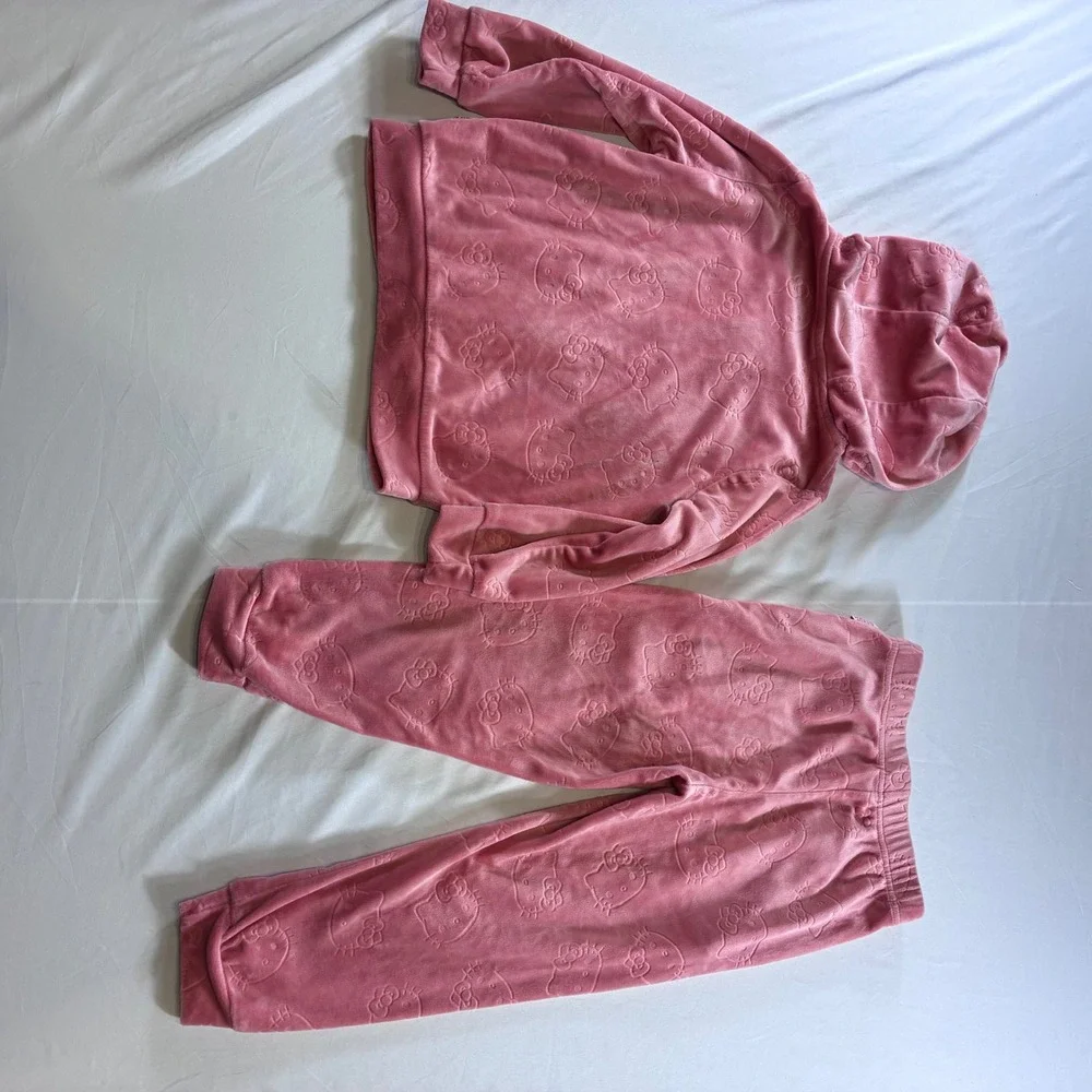 Hello‎ Kitty Sanrio Pink Velour Track Suit Hoodie & Pants Set Kids 5-6Yrs